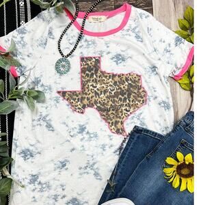 Leopard Texas on Marble and Pink Ringer Graphic Tee